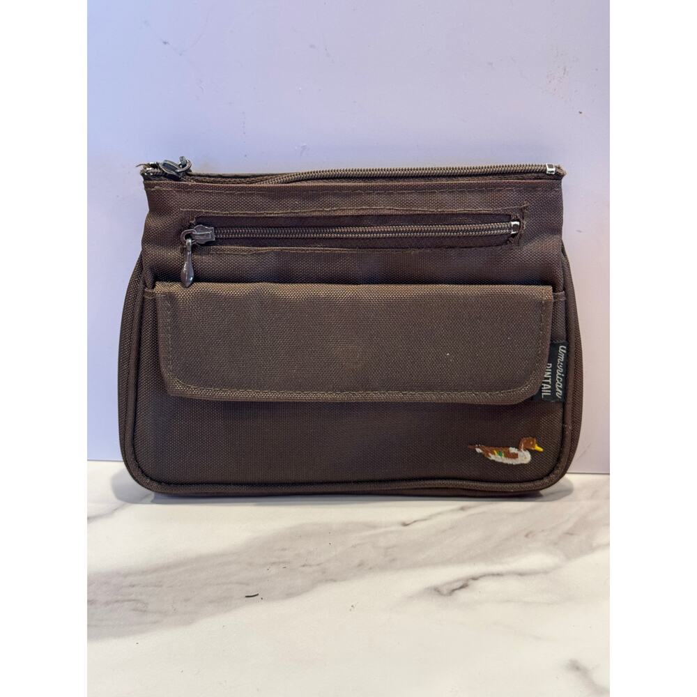 Small brown wallet pouch American Pintail tag and needlepoint duck